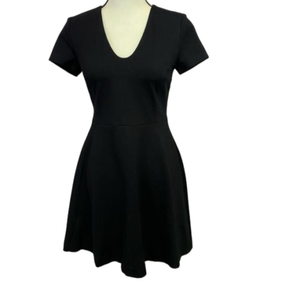 2/$30 Banana Republic Black V Neck Zip Up A Line LBD Dress Size 4 Petite #0859